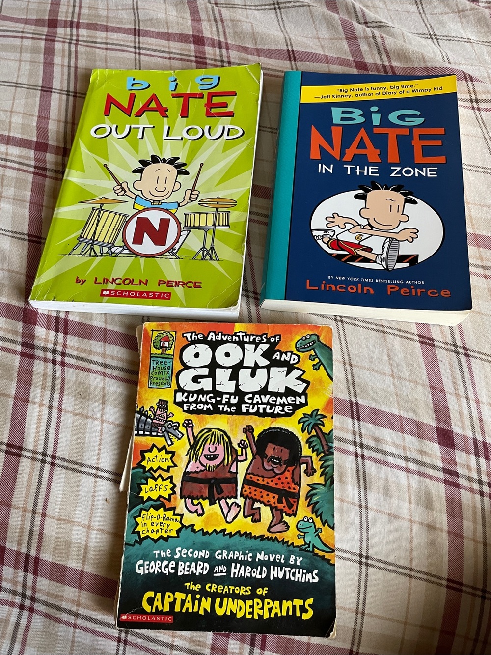 Scholastic Big Nate & Ook and Gluk Book Bundle (Green, Blue, Yellow)